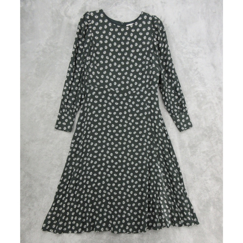 LOFT Dress Womens Size 8 Green Floral Midi Front Slit Boho Office Green White